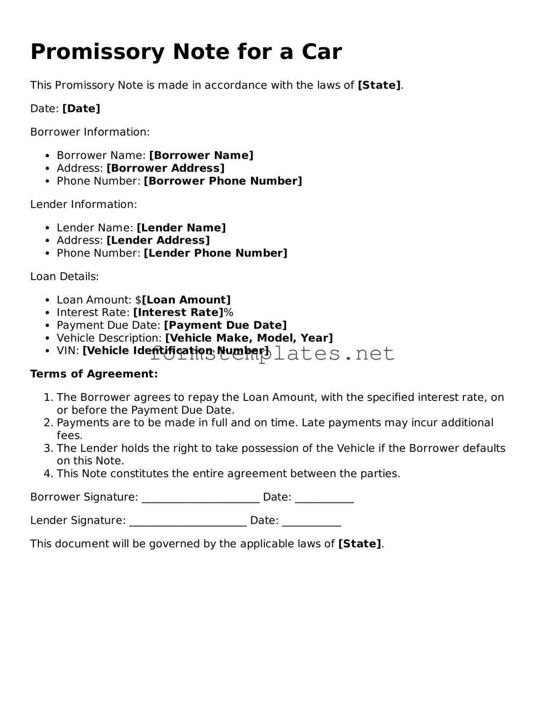 Attorney-Verified Promissory Note for a Car Form