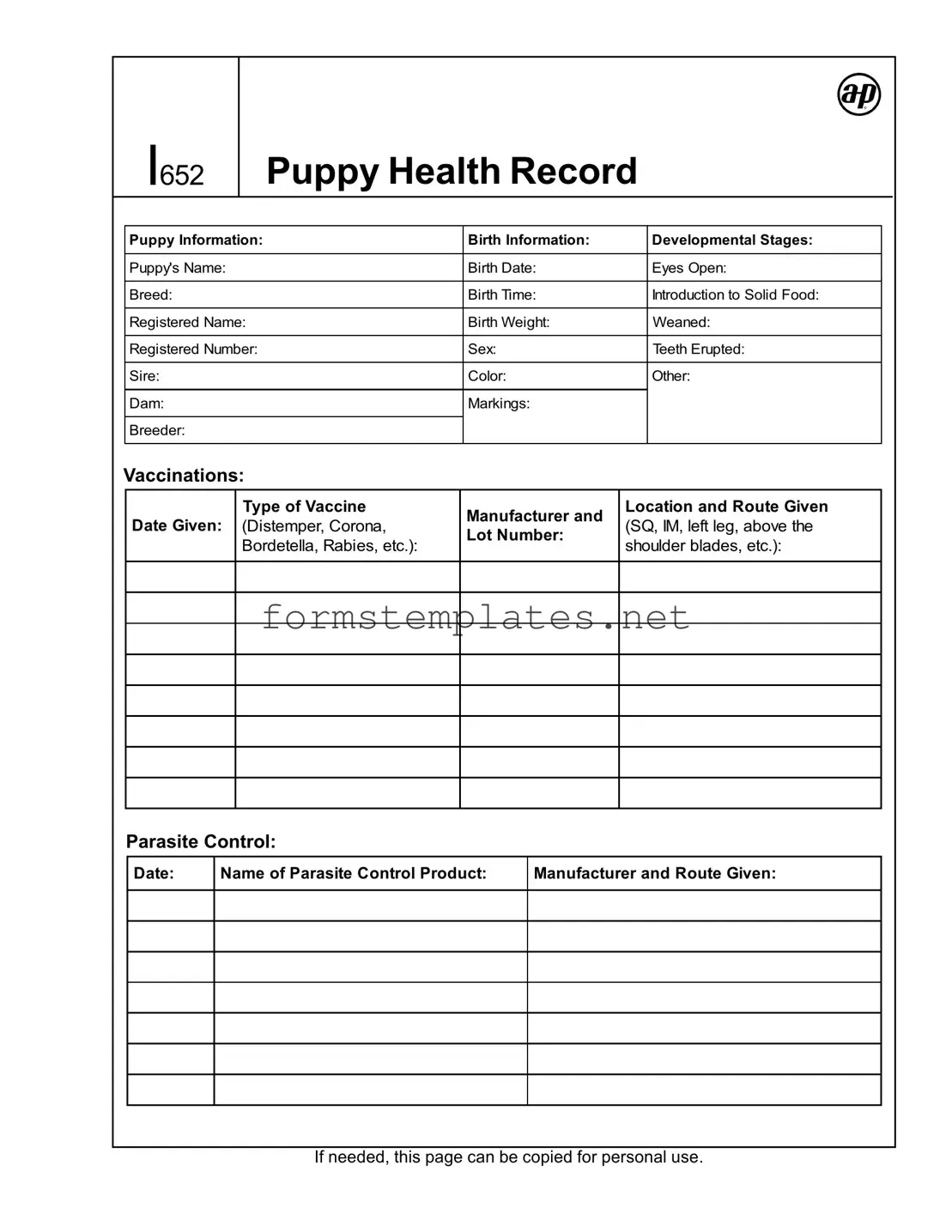 Free Puppy Health Record Template