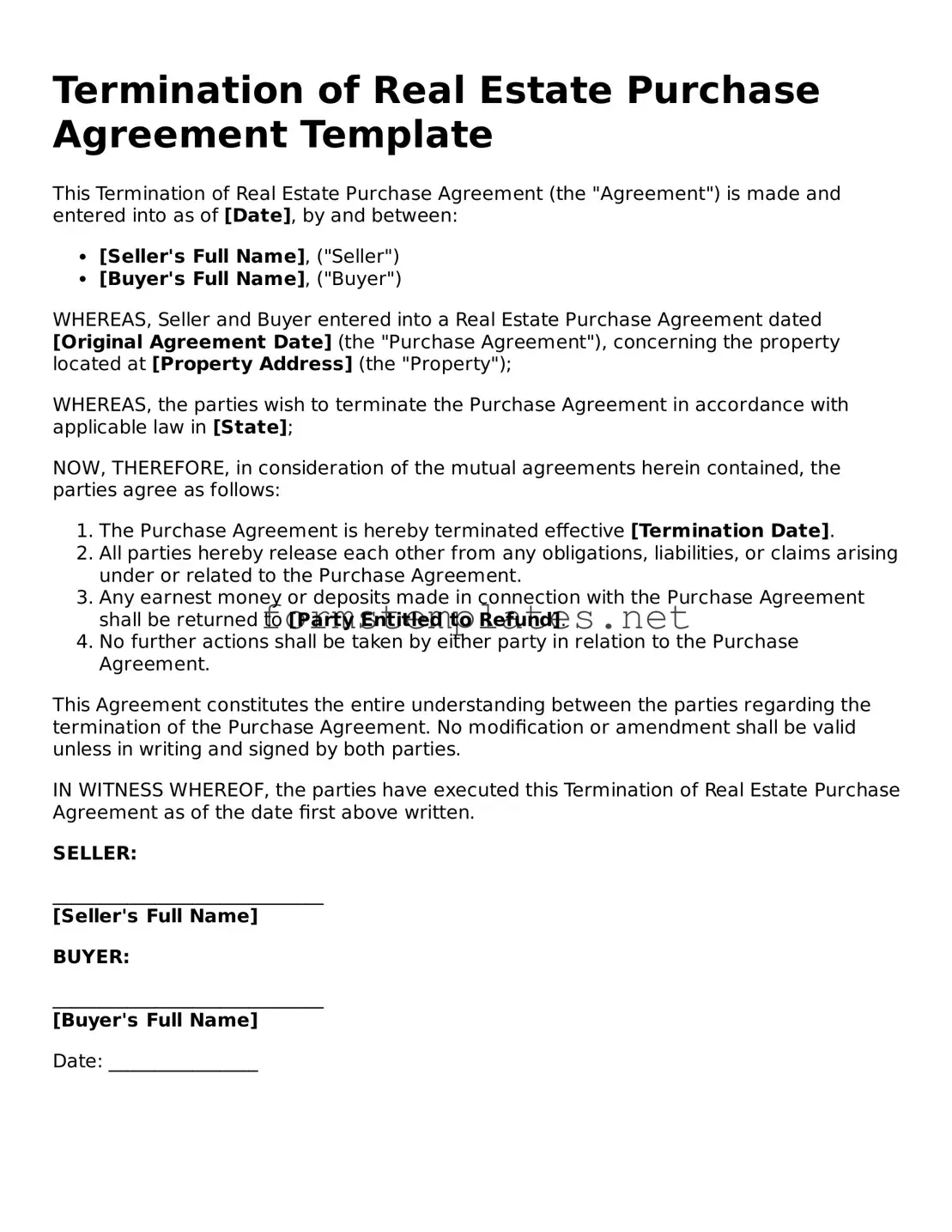 Attorney-Verified Termination of Real Estate Purchase Agreement Form
