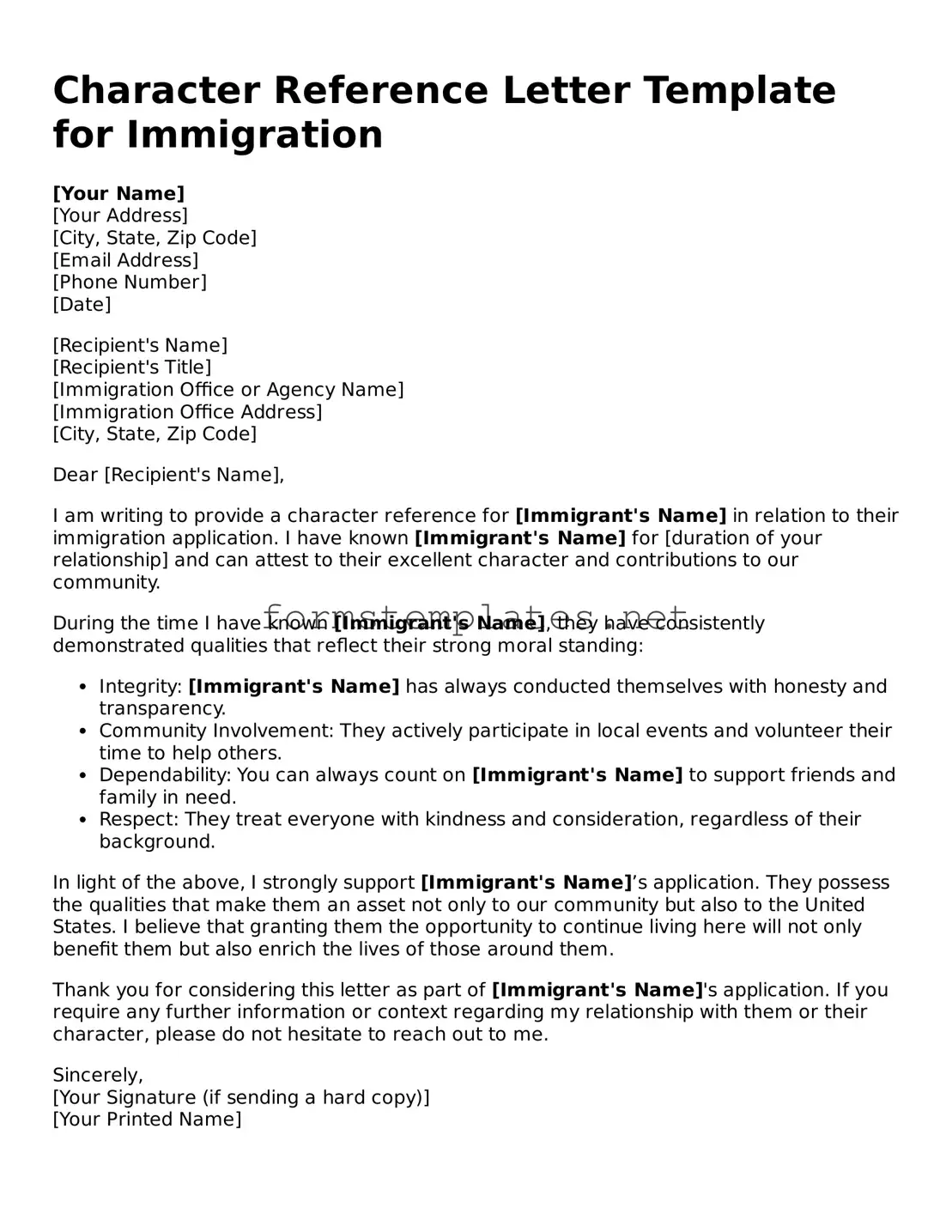 Attorney-Verified Character Reference Letter for Immigration Form