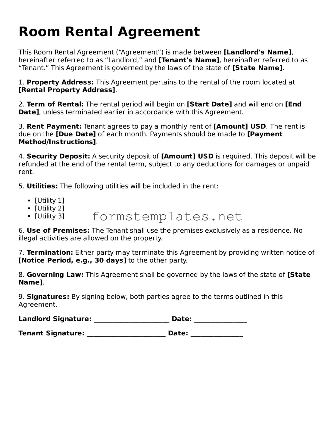 Attorney-Verified Room Rental Agreement Form