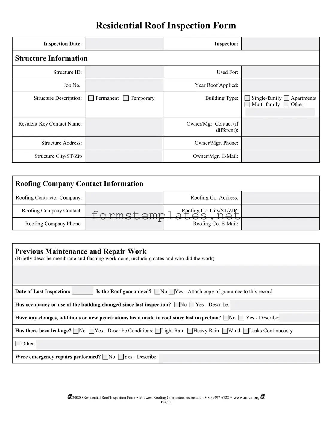 Free Roof Inspection Template