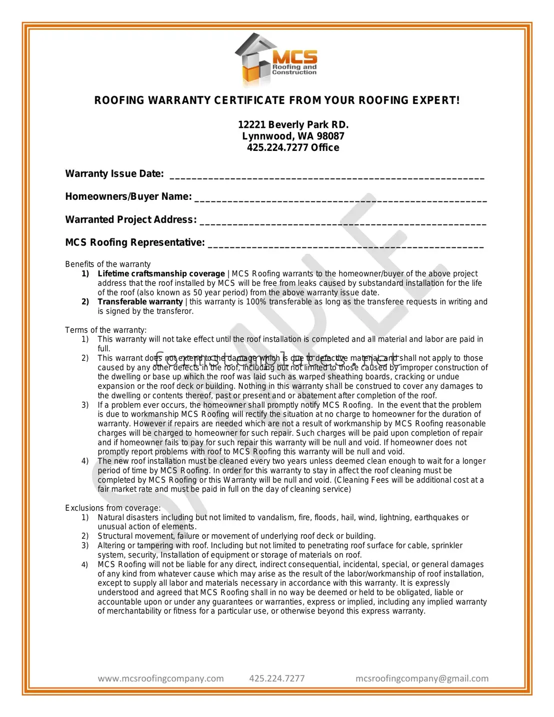 Free Roofing Warranty Certificate Template
