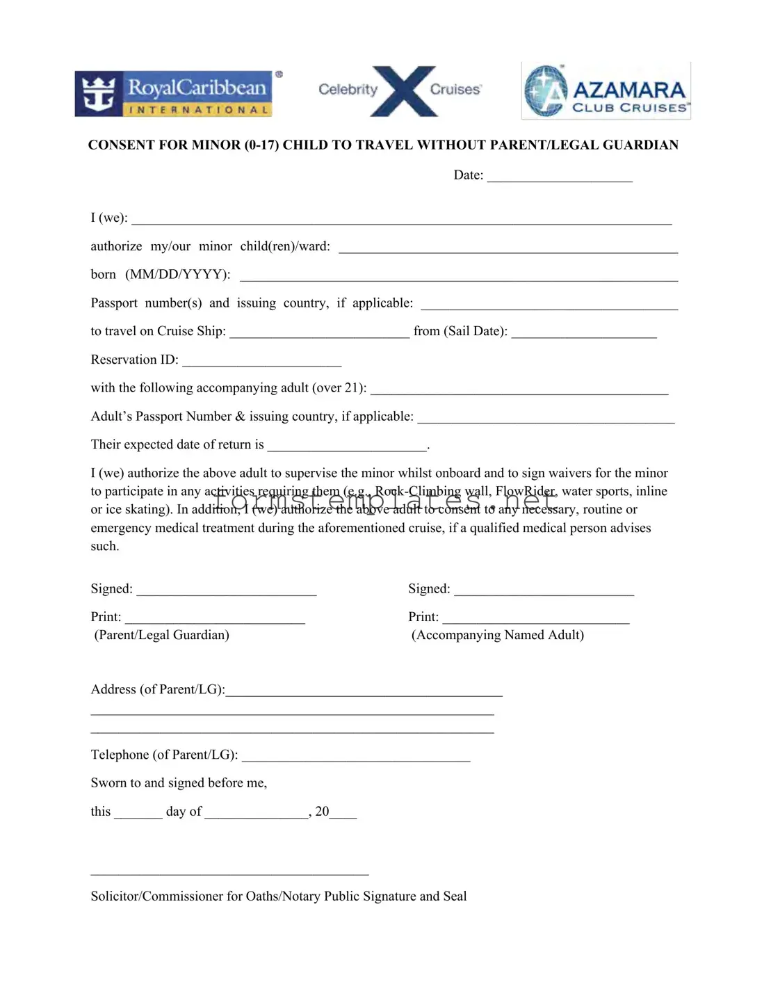 Free Royal Caribbean Parental Consent Template