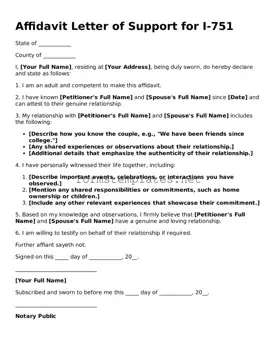 Attorney-Verified Affidavit Letter of Support for I-751 Form