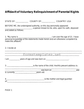Free Affidavit Parental Rights Template
