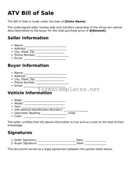 Attorney-Verified ATV Bill of Sale Form