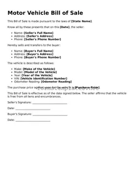 Attorney-Verified Motor Vehicle Bill of Sale Form