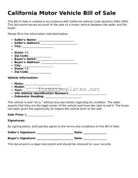 Attorney-Approved California Motor Vehicle Bill of Sale Template