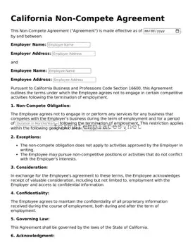 Attorney-Approved California Non-compete Agreement Template