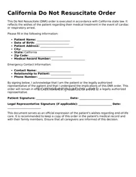 Attorney-Approved California Do Not Resuscitate Order Template