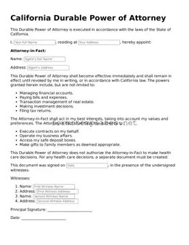 Attorney-Approved California Durable Power of Attorney Template