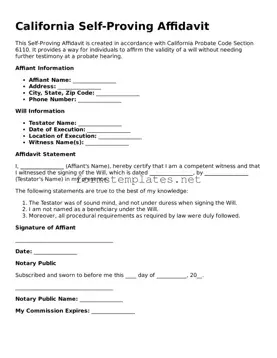 Attorney-Approved California Self-Proving Affidavit Template