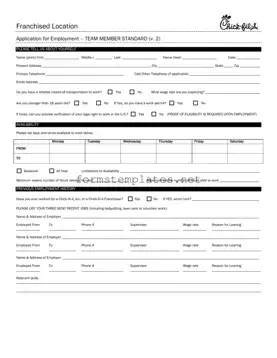 Free Chick Fil A Job Application Template