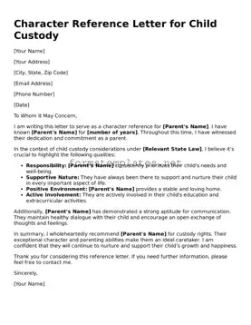 Attorney-Verified Character Reference Letter for Child Custody Form