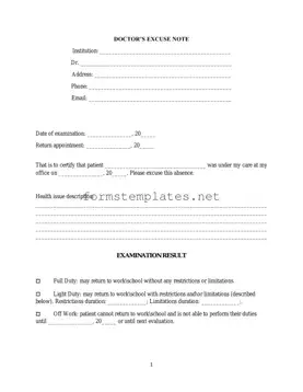 Free Doctors Excuse Note Template