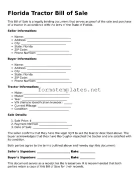 Attorney-Approved Florida Tractor Bill of Sale Template