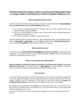 Free Florida Financial Affidavit Short 12.902(b) Template