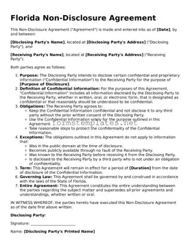 Attorney-Approved Florida Non-disclosure Agreement Template