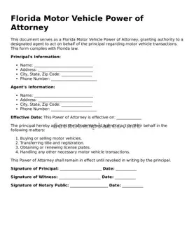 Attorney-Approved Florida Motor Vehicle Power of Attorney Template