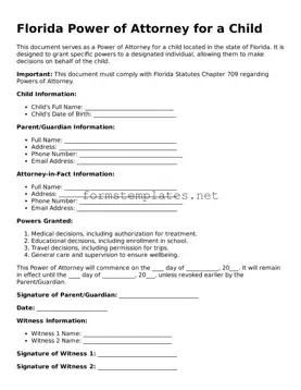 Attorney-Approved Florida Power of Attorney for a Child Template