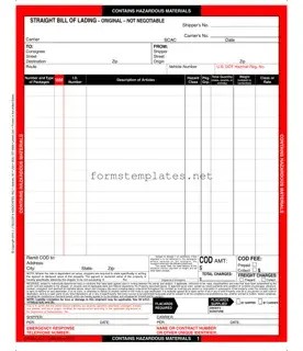 Free Hazard Bill Of Ladden Template