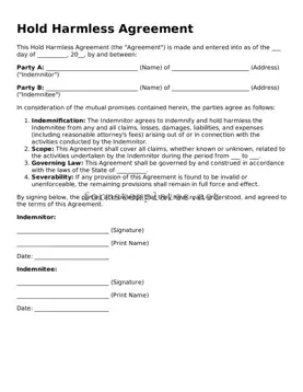 Attorney-Verified Hold Harmless Agreement Form