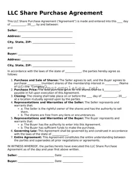 Attorney-Verified LLC Share Purchase Agreement Form