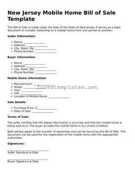 Attorney-Approved New Jersey Mobile Home Bill of Sale Template