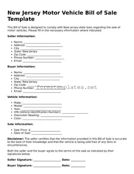 Attorney-Approved New Jersey Motor Vehicle Bill of Sale Template