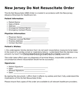 Attorney-Approved New Jersey Do Not Resuscitate Order Template