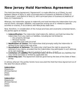 Attorney-Approved New Jersey Hold Harmless Agreement Template