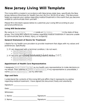 Attorney-Approved New Jersey Living Will Template