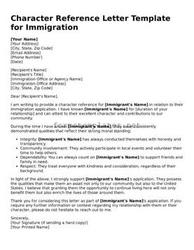 Attorney-Verified Character Reference Letter for Immigration Form