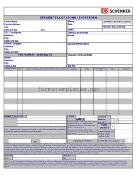 Free Straight Bill Of Lading Template