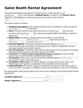 Attorney-Verified Salon Booth Rental Agreement Form