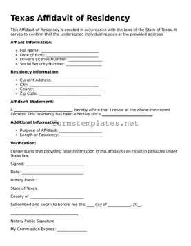 Attorney-Approved Texas Affidavit of Residency Template