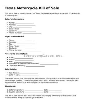 Attorney-Approved Texas Motorcycle Bill of Sale Template