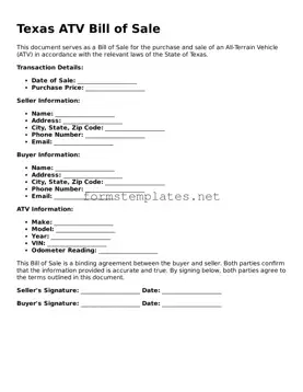 Attorney-Approved Texas ATV Bill of Sale Template