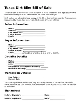 Attorney-Approved Texas Dirt Bike Bill of Sale Template
