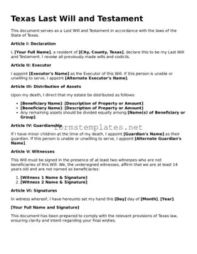 Attorney-Approved Texas Last Will and Testament Template