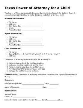 Attorney-Approved Texas Power of Attorney for a Child Template
