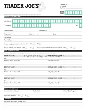 Free Trader Joe's application Template