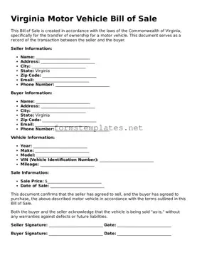Attorney-Approved Virginia Motor Vehicle Bill of Sale Template