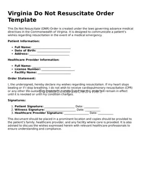 Attorney-Approved Virginia Do Not Resuscitate Order Template