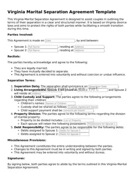 Attorney-Approved Virginia Marital Separation Agreement Template
