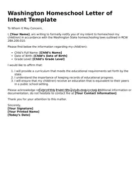 Attorney-Approved Washington Homeschool Letter of Intent Template