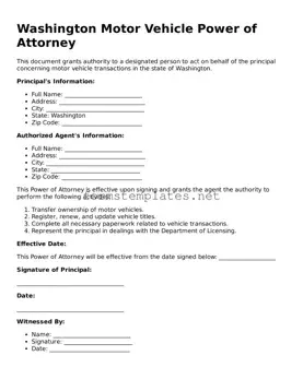 Attorney-Approved Washington Motor Vehicle Power of Attorney Template