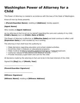 Attorney-Approved Washington Power of Attorney for a Child Template