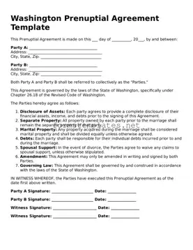 Attorney-Approved Washington Prenuptial Agreement Template